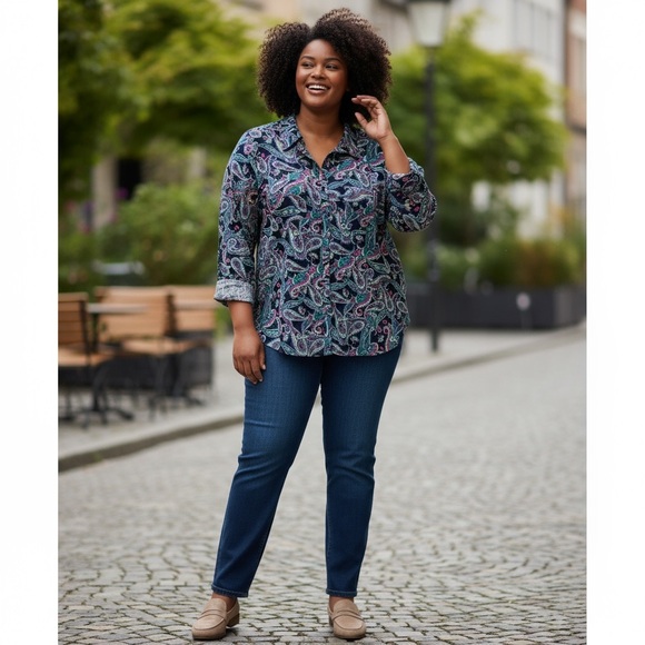 Kim Rogers Tops - Kim Rogers Multicolor Paisley Collared Blouse